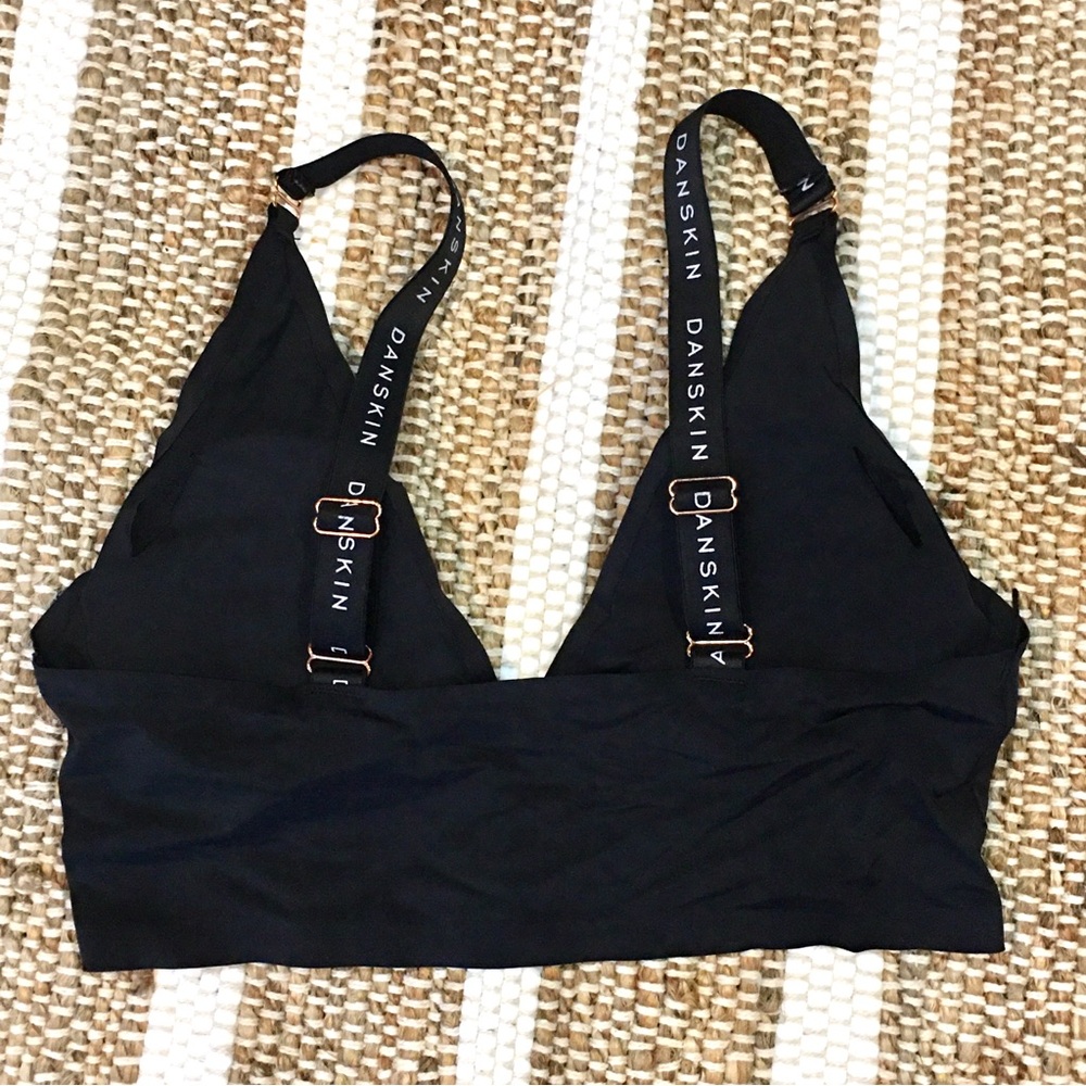 Danskin Intimates black soft padded bra faux gold accents large